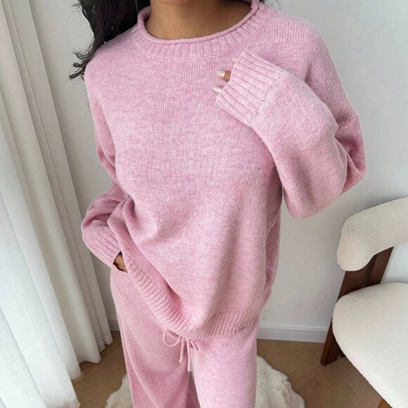 Pink Casual Women's Loose Fit Drop Shoulder Long Sleeve Sweater - Picture 7 of 7
